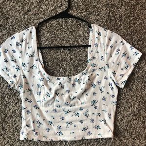 Blue and white floral crop top